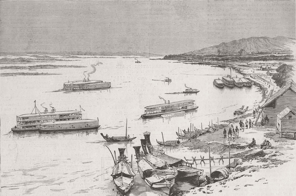 BURMA. Expedition v King Theebaw-Ships, Thayetmyo 1885 old antique print